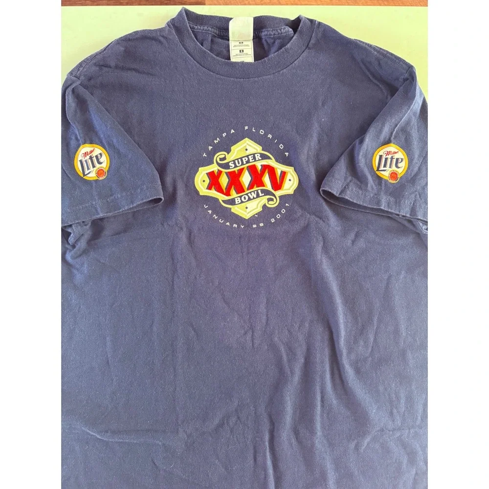 Vintage Super Bowl XXXV T Shirt Mens Size L‎ Navy 2001 Tampa Bay NFL Miller Lite - Picture 3 of 8